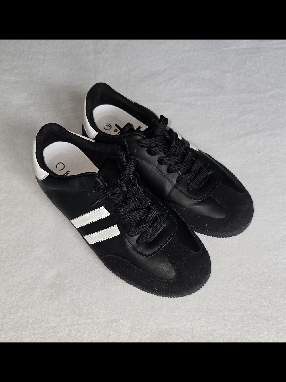 Classic Black Athletic Sneakers with White Stripes (Unisex)